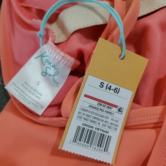 New Kona Sol Peach V-neck One Piece High Back Adjustable Straps Swimsuit Small - Picture 9 of 11